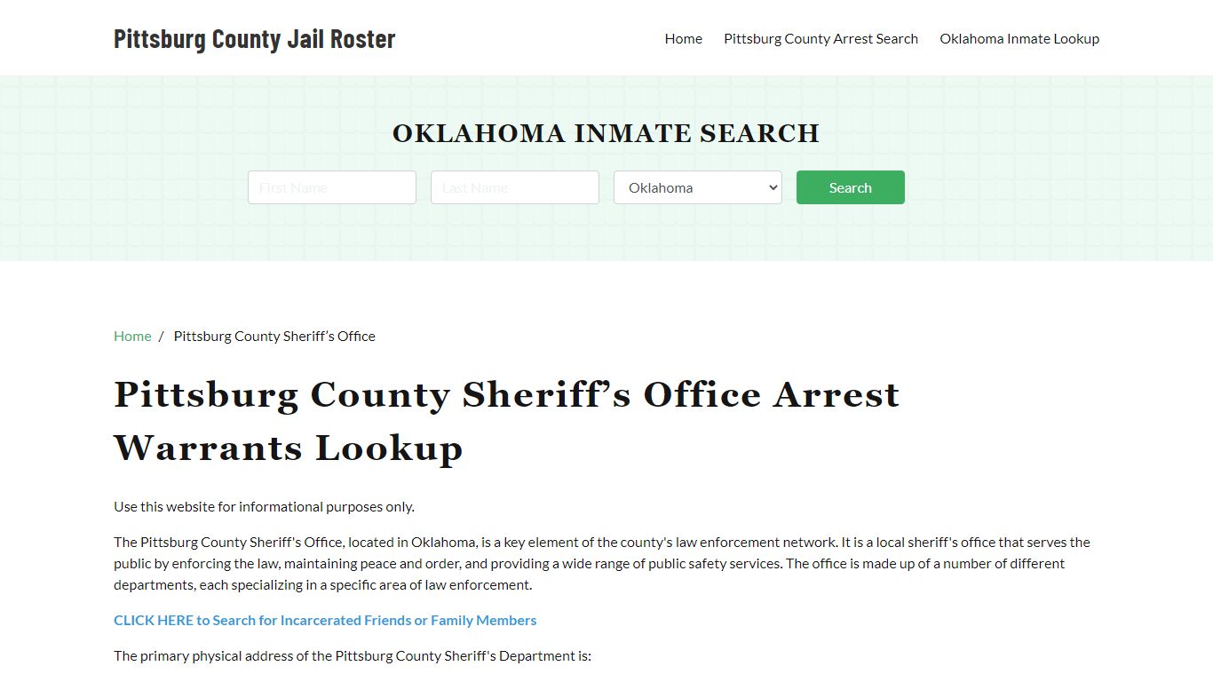 Pittsburg County Sheriff Office, OK, Arrest Warrants Search